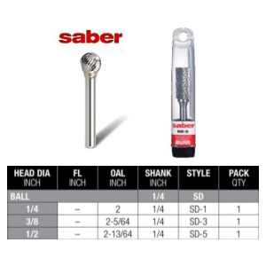 Ball Express Cut Carbide Burr 1/4” Shank (click for size options)