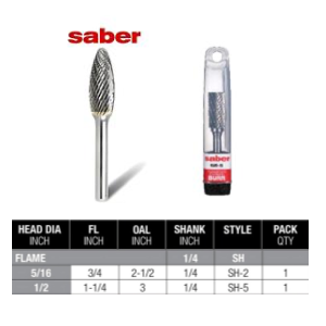 Flame Express Cut 1/4” Shank Carbide Burr (click for size options)