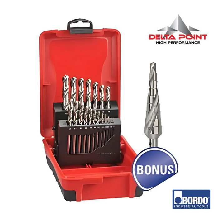 19 Piece HSS Delta Point Bright Finish Drill Set in ABS Plastic Case