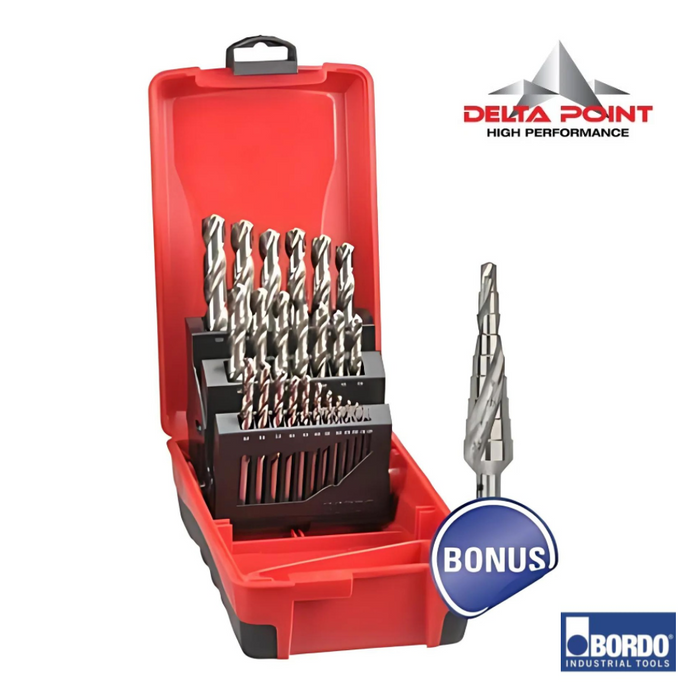 25 Piece HSS Delta Point Bright Finish Drill Set in ABS Plastic Case