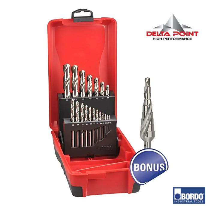 19 Piece HSS Delta Point Bright Finish Drill Set in ABS Plastic Case