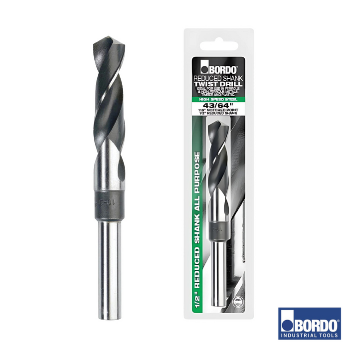 33/64 - 1 1/4 Fractional High Speed Steel 1/2” Reduced Shank Twist Drills (click for size options)